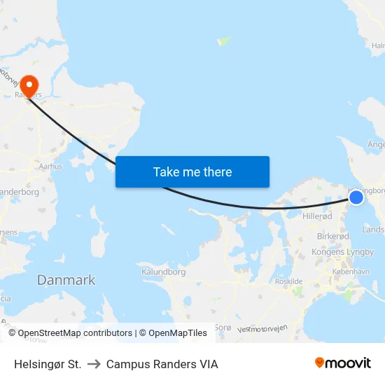 Helsingør St. to Campus Randers VIA map