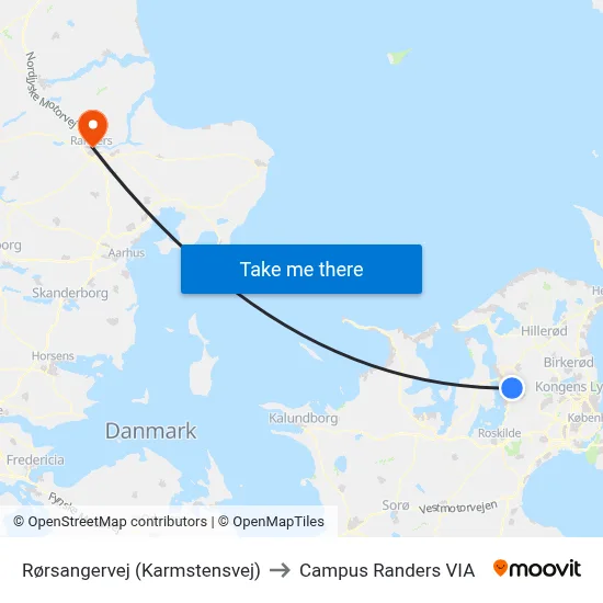 Rørsangervej (Karmstensvej) to Campus Randers VIA map