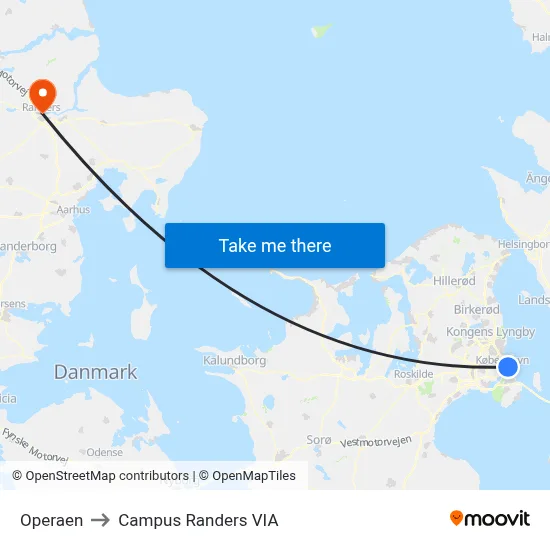 Operaen to Campus Randers VIA map