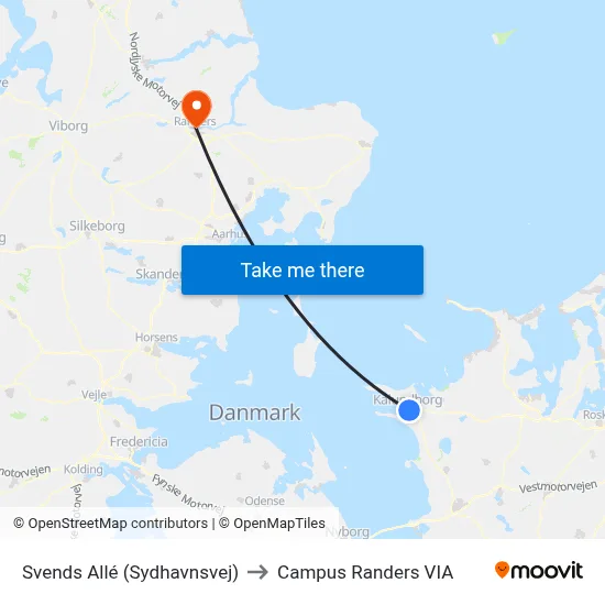 Svends Allé (Sydhavnsvej) to Campus Randers VIA map