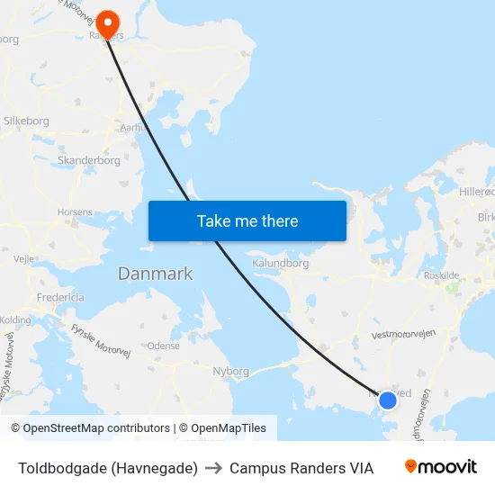 Toldbodgade (Havnegade) to Campus Randers VIA map