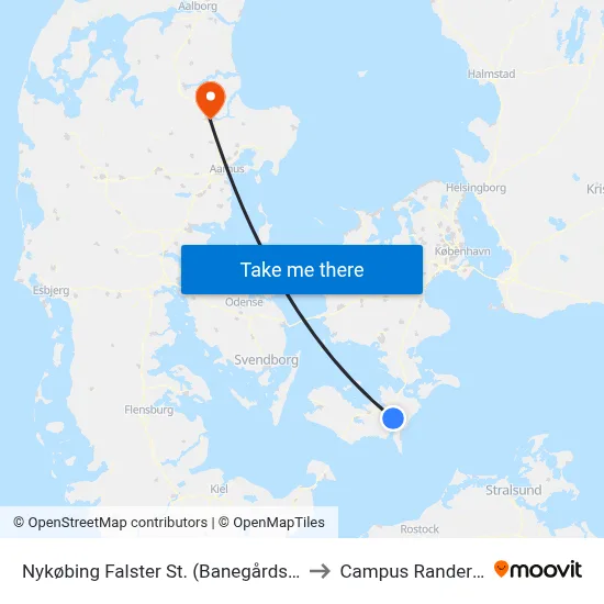 Nykøbing Falster St. (Banegårdspladsen) to Campus Randers VIA map