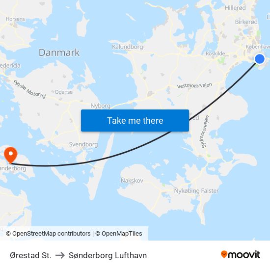 Ørestad St. to Sønderborg Lufthavn map