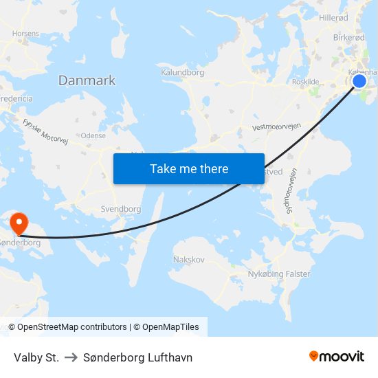 Valby St. to Sønderborg Lufthavn map