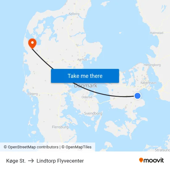 Køge St. to Lindtorp Flyvecenter map