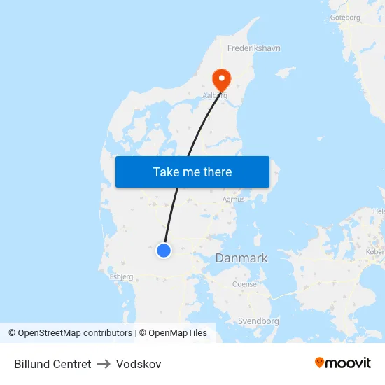 Billund Centret to Vodskov map