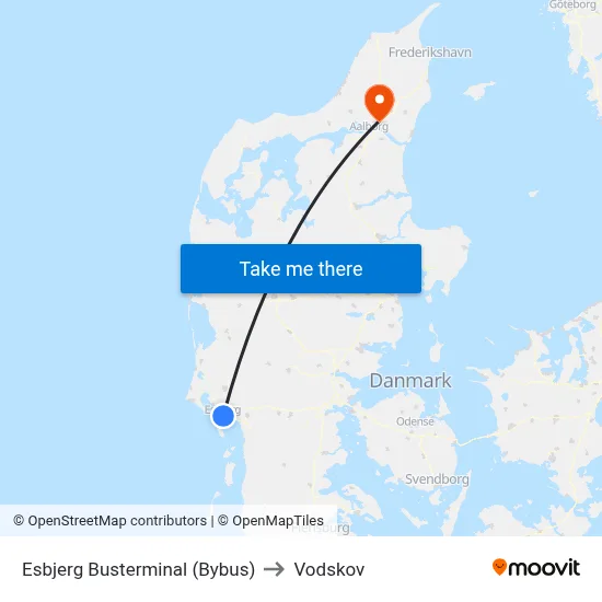 Esbjerg Busterminal (Bybus) to Vodskov map