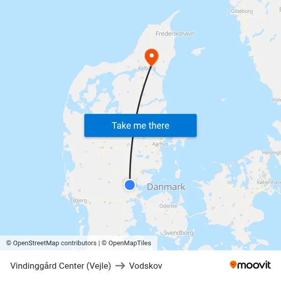 Vindinggård Center (Vejle) to Vodskov map