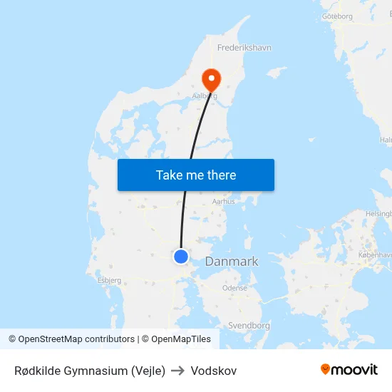 Rødkilde Gymnasium (Vejle) to Vodskov map