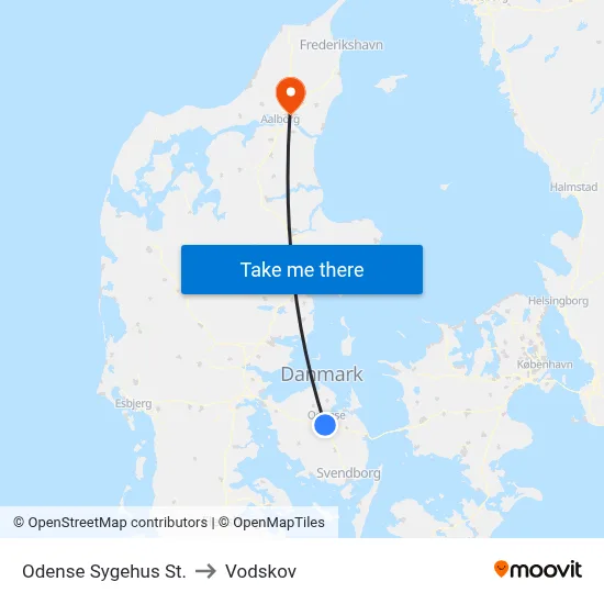 Odense Sygehus St. to Vodskov map
