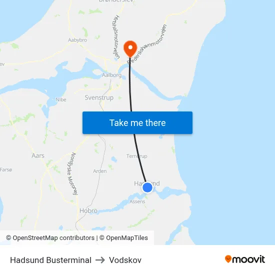 Hadsund Busterminal to Vodskov map