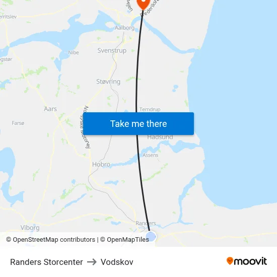 Randers Storcenter to Vodskov map