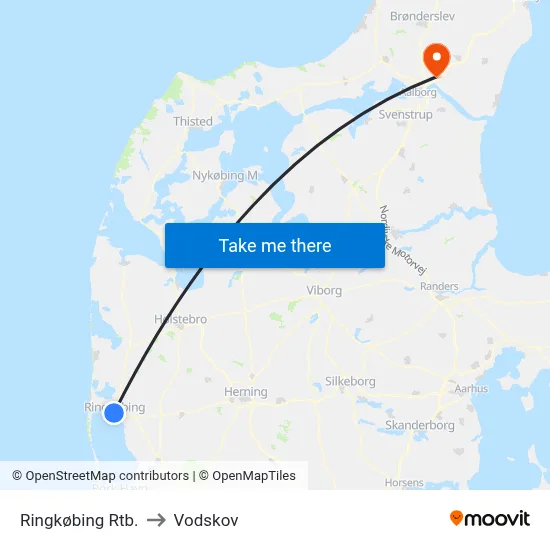 Ringkøbing Rtb. to Vodskov map