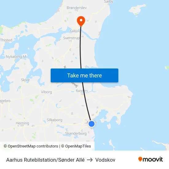 Aarhus Rutebilstation/Sønder Allé to Vodskov map