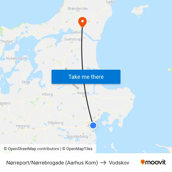 Nørreport/Nørrebrogade (Aarhus Kom) to Vodskov map