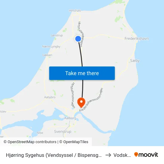 Hjørring Sygehus (Vendsyssel / Bispensgade) to Vodskov map