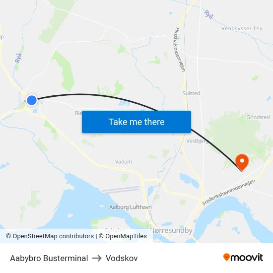 Aabybro Busterminal to Vodskov map