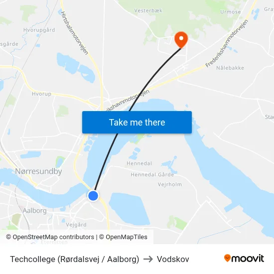 Techcollege (Rørdalsvej / Aalborg) to Vodskov map