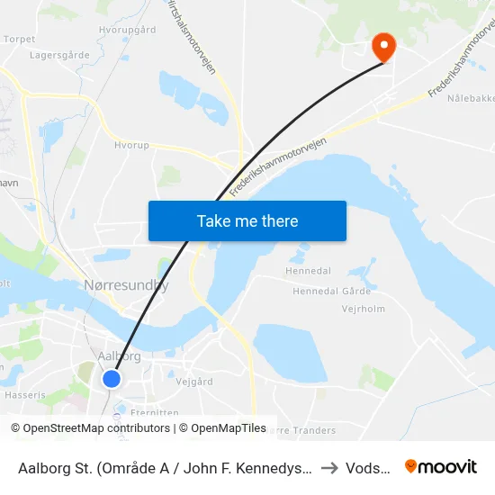 Aalborg St. (Område A / John F. Kennedys Plads) to Vodskov map