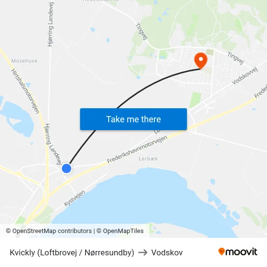 Kvickly (Loftbrovej / Nørresundby) to Vodskov map