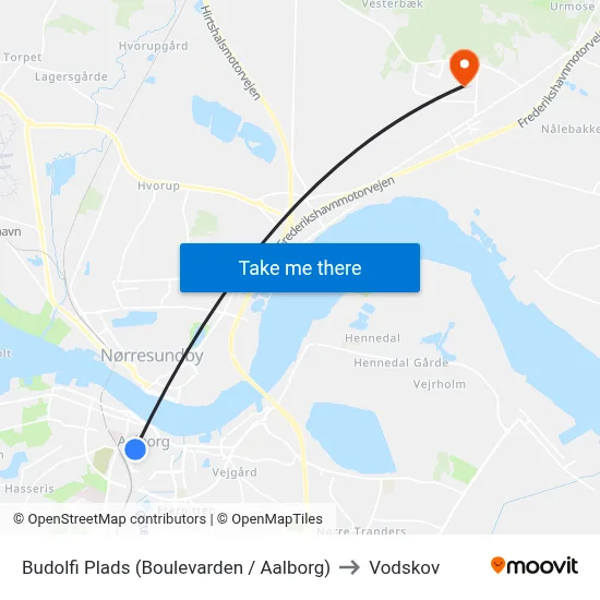 Budolfi Plads (Boulevarden / Aalborg) to Vodskov map