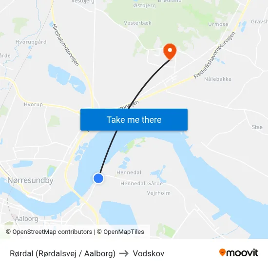 Rørdal (Rørdalsvej / Aalborg) to Vodskov map