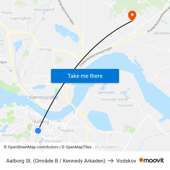 Aalborg St. (Område B / Kennedy Arkaden) to Vodskov map