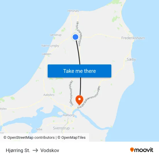 Hjørring St. to Vodskov map