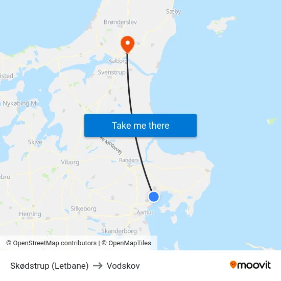 Skødstrup (Letbane) to Vodskov map