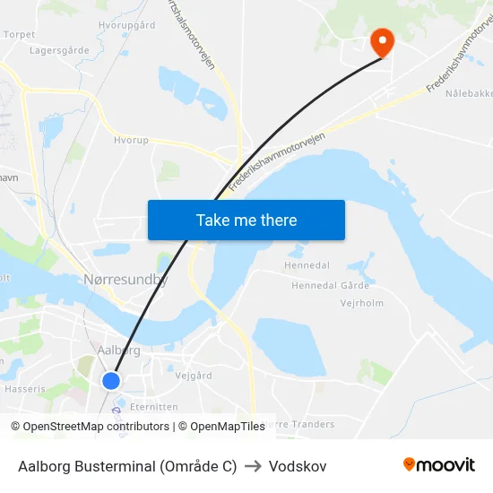 Aalborg Busterminal (Område C) to Vodskov map