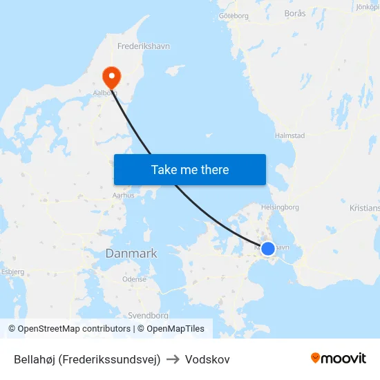 Bellahøj (Frederikssundsvej) to Vodskov map