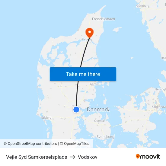 Vejle Syd Samkørselsplads to Vodskov map