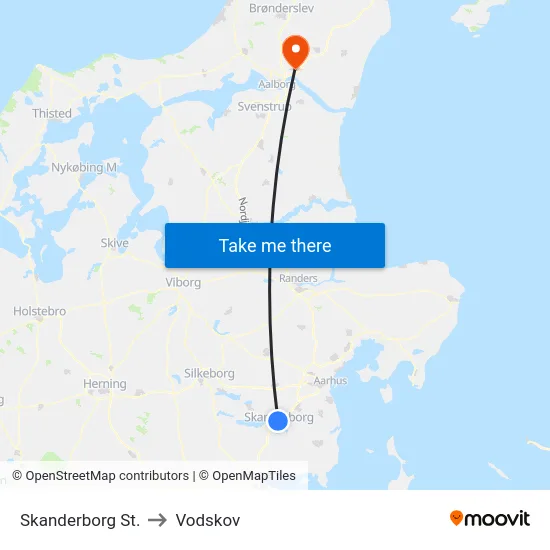Skanderborg St. to Vodskov map