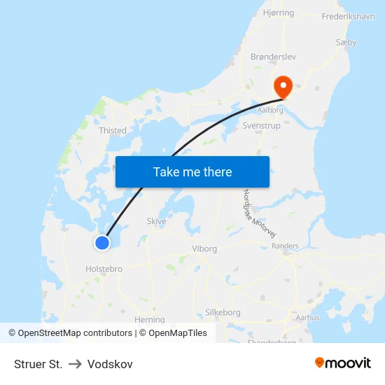 Struer St. to Vodskov map