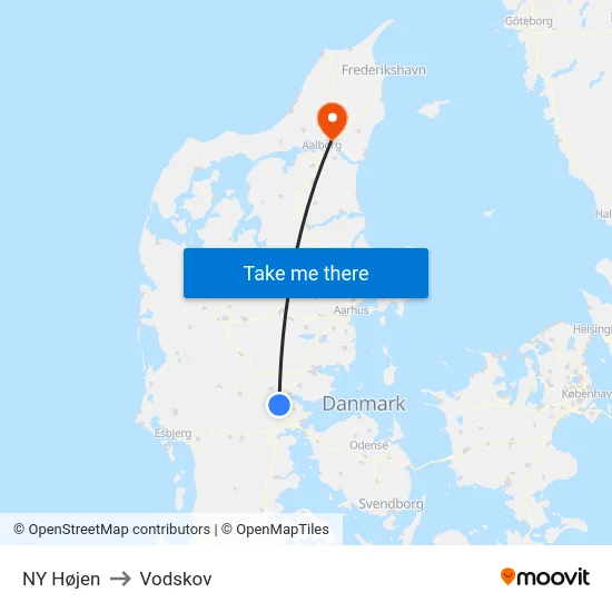 NY Højen to Vodskov map