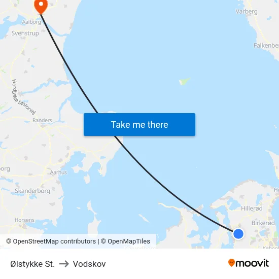 Ølstykke St. to Vodskov map