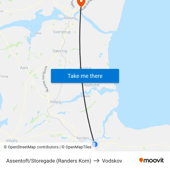 Assentoft/Storegade (Randers Kom) to Vodskov map