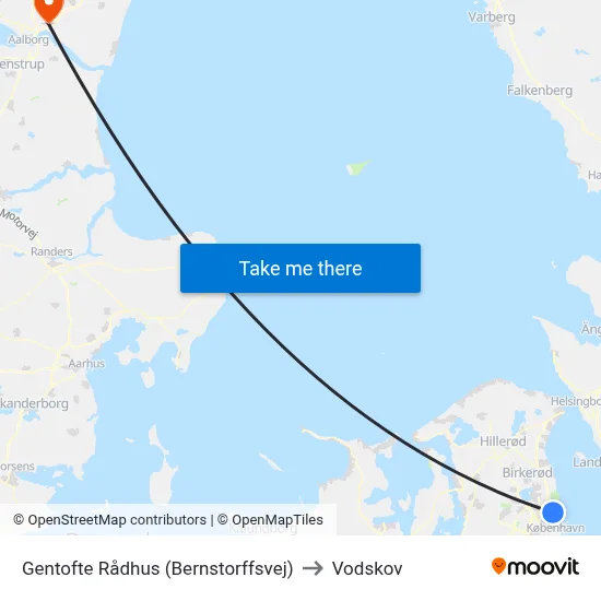 Gentofte Rådhus (Bernstorffsvej) to Vodskov map