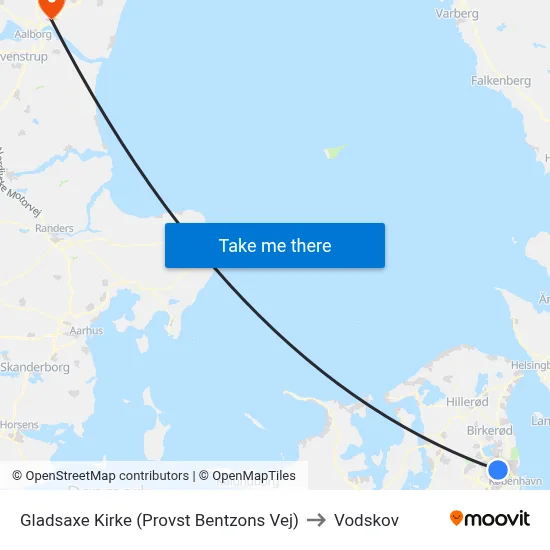 Gladsaxe Kirke (Provst Bentzons Vej) to Vodskov map