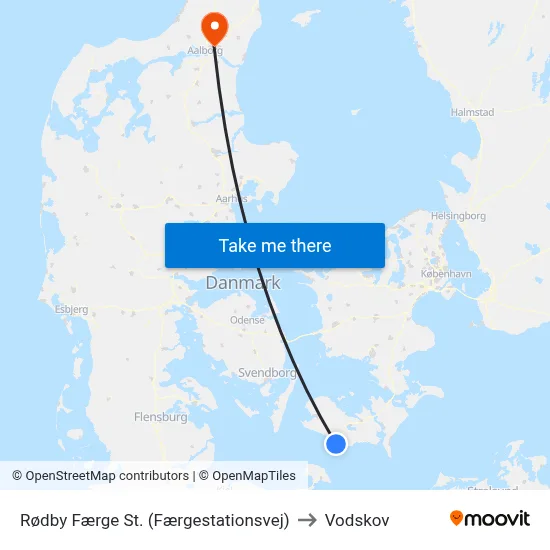 Rødby Færge St. (Færgestationsvej) to Vodskov map