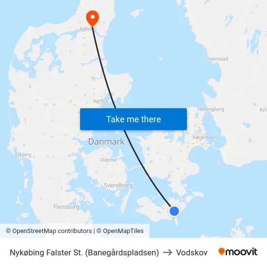 Nykøbing Falster St. (Banegårdspladsen) to Vodskov map