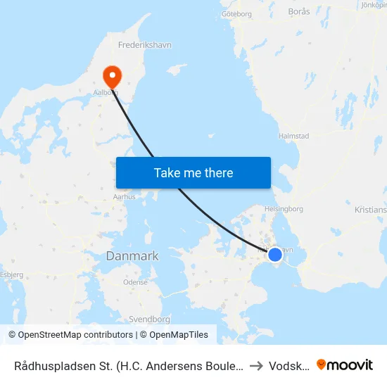 Rådhuspladsen St. (H.C. Andersens Boulevard) to Vodskov map
