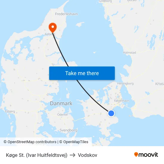 Køge St. (Ivar Huitfeldtsvej) to Vodskov map
