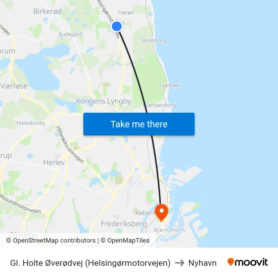 Gl. Holte Øverødvej (Helsingørmotorvejen) to Nyhavn map