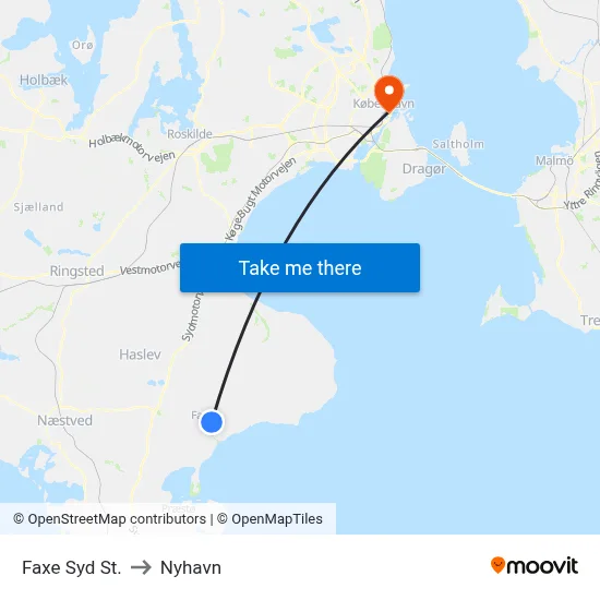 Faxe Syd St. to Nyhavn map