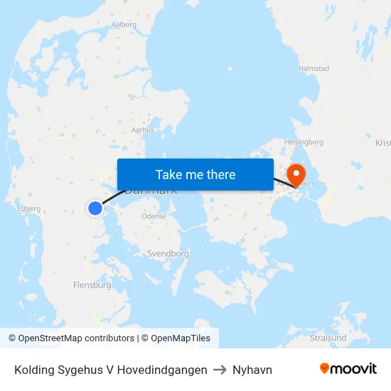 Kolding Sygehus V Hovedindgangen to Nyhavn map