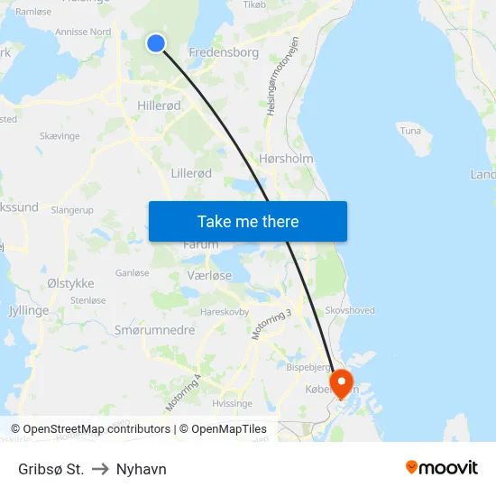 Gribsø St. to Nyhavn map