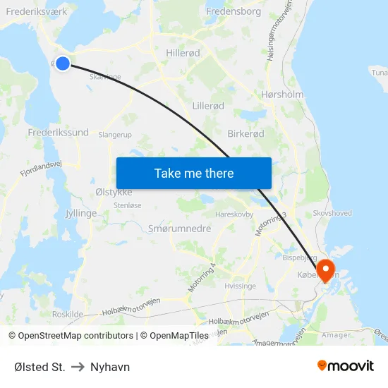 Ølsted St. to Nyhavn map