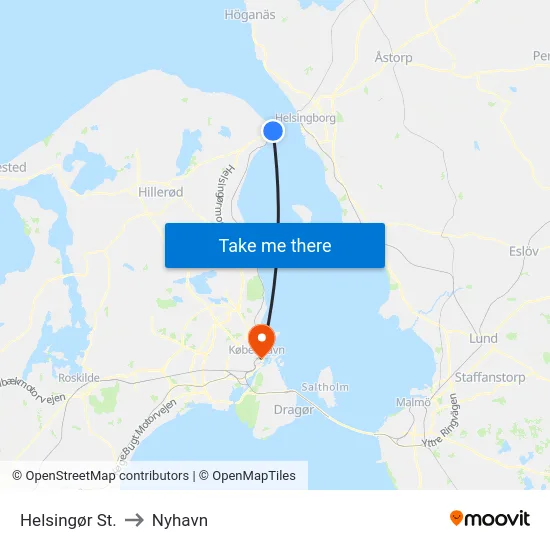 Helsingør St. to Nyhavn map