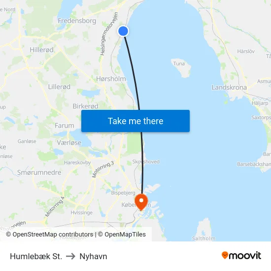 Humlebæk St. to Nyhavn map